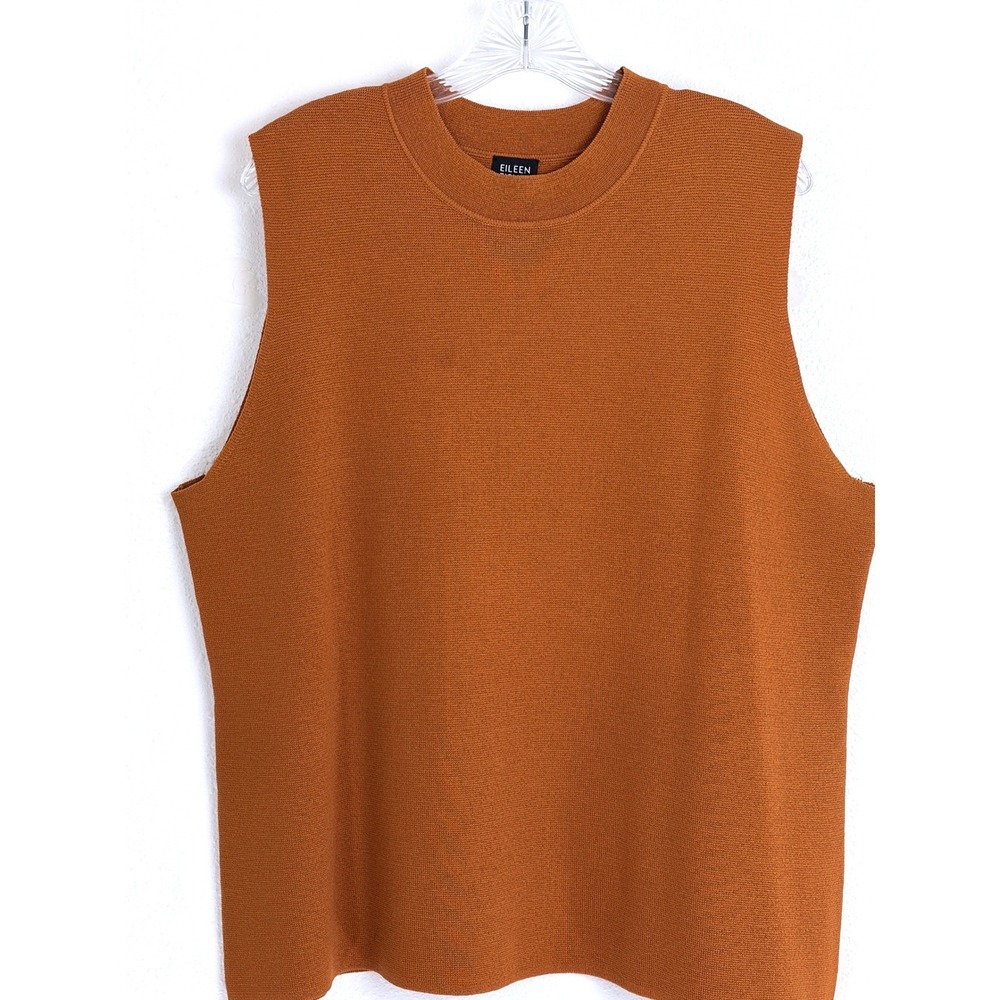 Eileen Fisher 100% Wool Sweater Vest Rust Orange Sleeveless Knit 2X
